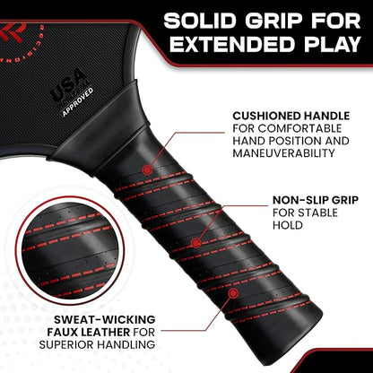 Precision Pro Premium Carbon Fiber Pickleball Paddle- 14mm Pickleball Paddles Set of 2 w/Unique Design Handles & Indoor Outdoor Pickleball Balls - Comfortable Pickleball Paddle Grip, USA Approved