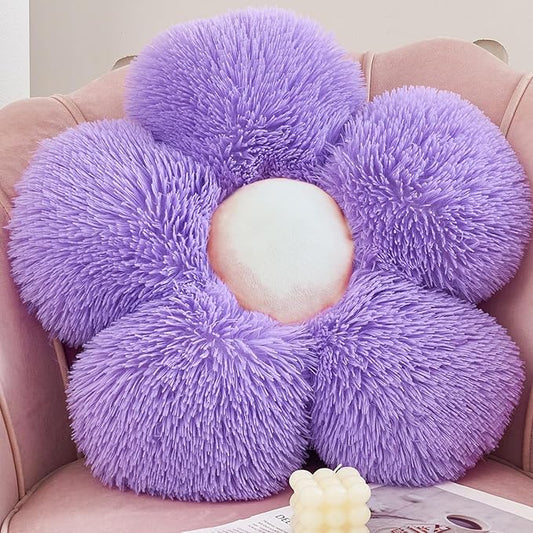 MorroMorn Flower Pillow Shaped Throw Pillows, 20" Floor Pillow Butt Cushion - Fluffy Shaggy Daisy Floral Decorative Pillows for Bed Couch Sofa Chair Cute Plush Faux Fur Room Decor (Lavender)