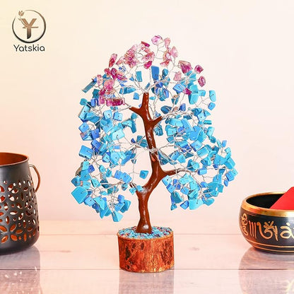 YATSKIA Turquoise and Amethyst Crystal Tree of Life - Gemstones and Crystals - Crystal Decor - Good Luck Gifts