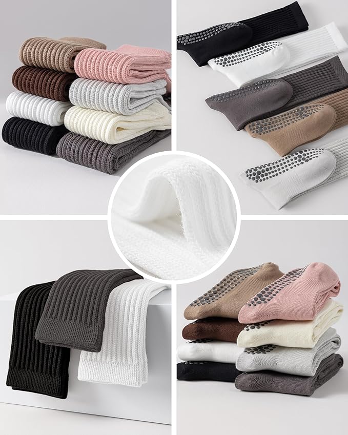 3 Pairs Grip Pilates Socks for Women Non Slip Long Slouchy Socks for Yoga Barre Workout Hospital