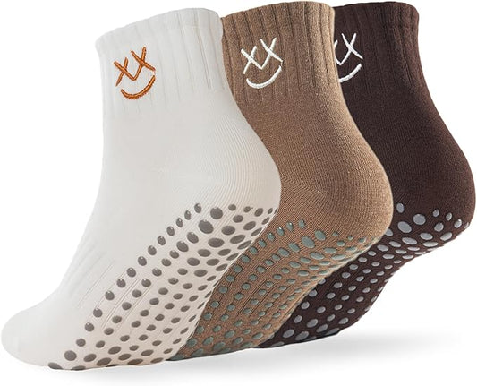 3/6 Pairs Cute Pilates Socks with Grips,Yoga Socks Barre Sock Non Slip Embroidery for Barre Ballet Barefoot Workout