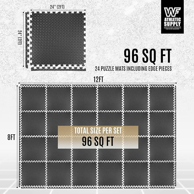 WF Athletic Supply Puzzle Exercise Mat, EVA Foam Interlocking Tiles with Border, 1/2" Thickness Interlocking Soft Foam Puzzle Play Mats for Home Gym, Garage & Kids’ Playroom