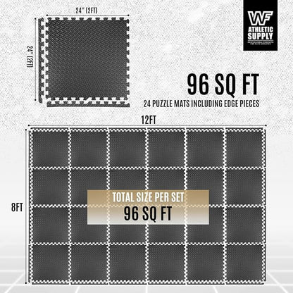 WF Athletic Supply Puzzle Exercise Mat, EVA Foam Interlocking Tiles with Border, 1/2" Thickness Interlocking Soft Foam Puzzle Play Mats for Home Gym, Garage & Kids’ Playroom