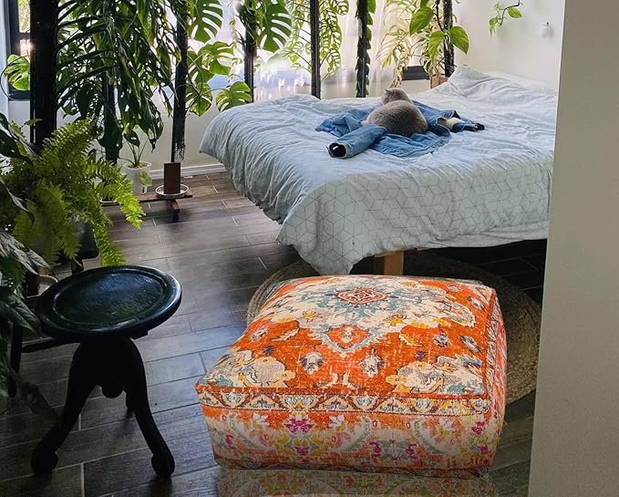 Mandala Life ART Large Yoga Décor Bean Bag Cover Orange Boho Chic Orange Decorative Floor Cushion Moroccan Seating Area Perfect for Living Room, Bedroom, Nursary or Children Room Unstuffed