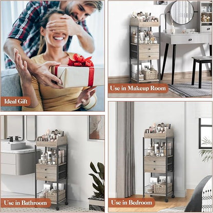 Makeup Organizer, Floor Skincare Organizers Make Up Organizers and Storage with Drawers, Vanity Organizer Cosmetics Display Cases Holder for Skin Care Nail Polish Perfume Black