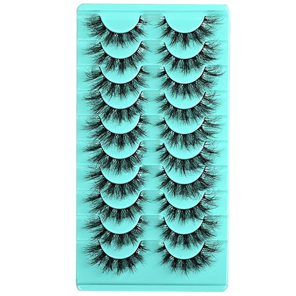 Mink False Eyelashes, 10 Pairs Fluffy Cat Eye Strips, Natural Looking Short Lashes with Soft Band, 3D Multi-Layered, Reusable, Cruelty Free (Flare Wispy, 9-15mm, Black)