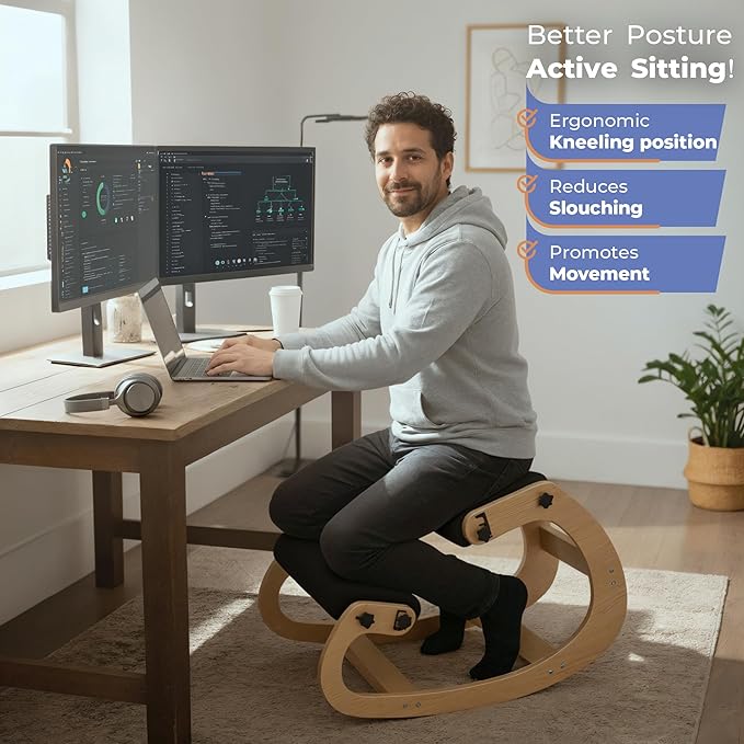 Ergonomic Kneeling Chair with Adjustable Seats - Knee Chair for Posture Correction & Kneel Rocking Stool for Desk - Back Pain Relief and Support for Home and Office