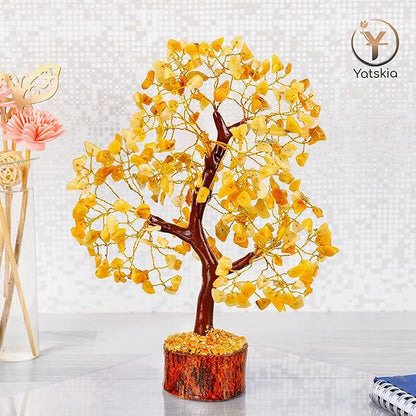 Yellow Tree - Yellow Healing Crystal, Gemstone Tree, Chakra Gifts, Crystal Luck, Crystal Trees, Tree of Life Gemstone, Balancing Tree, Crystal Items for Gift, Tree of Life Décor | Energy Healing Stone