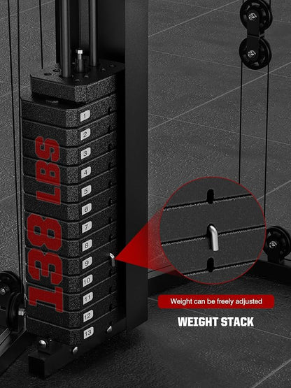 SunHome Multifunction Home Gym System Workout Station,Smith Machine with 138LB Weight Stack, Leg Press, LAT Station for Full Body Training