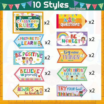 Epakh 20 Pieces Party Decorations Welcome Sign Decorations Sign for Birthday Baby Shower Party Supplies(Classroom Rules)
