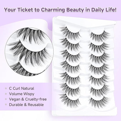 Cat Eye Lashes 16mm Anime Eyelashes 3D Volume False Eyelashes Natural 0.1MM Thin Band Soft C Curl Eye Lashes Pack 7 Pair