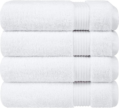 Cotton Paradise 4 Piece Turkish Bath Towels for Bathroom, Extra Large Soft Plush Towels Bathroom Set, White