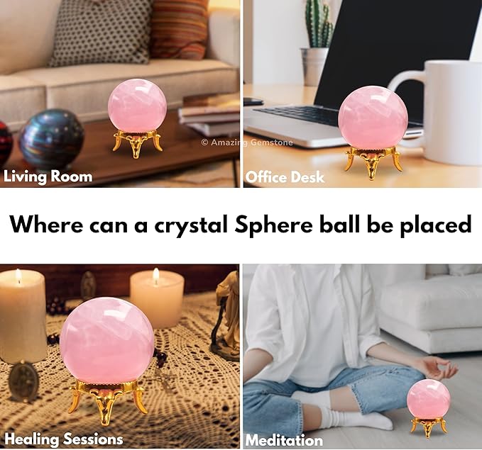Amazing Gemstone Rose Quartz Crystal Ball with Stand - 2 Inches Crystal Sphere Meditation Balls for Witchcraft and Decorative Balls