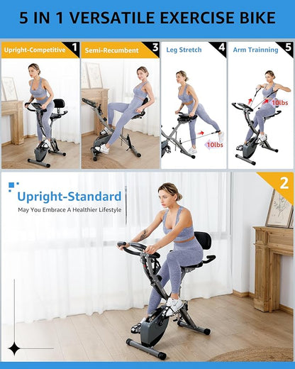 Foldable Exercise Bike for Small Apartments, Stationary Bikes for Home, Indoor Portable Cycling Bike with 16-Level Magnetic Resistance, 260LBS Capacity, 5.5 LBS Flywheel, Designed for Small Space Workout 816