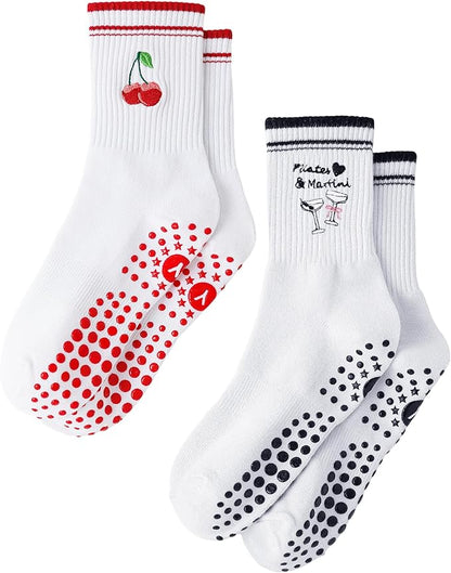 Yawlsow Pilates Grip Socks for Women Yoga Grippy Socks Cute Barre Non Skid Athletic Crew Sticky Sock Workout Hospital