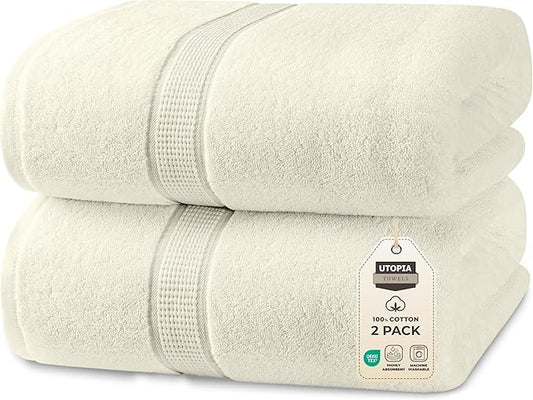 Utopia Towels Luxurious Jumbo Bath Sheet 2 Piece, 600 GSM, 35 by 70 Inches, 100% Ring Spun Cotton, Highly Absorbent and Quick Dry Extra Large Bath Towel, Super SoftTowel, Ivory