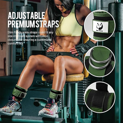 Slim Panda Ankle Strap for Cable Machine,Ankle Cuff for Kickbacks, Booty Hip Abductors,Glute Workouts, Leg Extensions, Curls for Men and Women, Adjustable with Double D-Rings