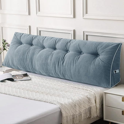 Sasttie Headboard Pillow King, Wedge Pillow Headboard for Sitting Up in Bed, Back-Rest Support Triangular Cushion for Reading - Features Removable Washable Cover, Greyish Blue