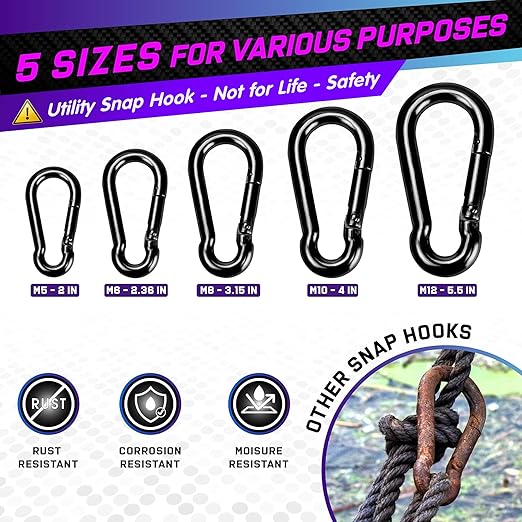 2Pcs 5.5In Spring Snap Hooks 1000LBS Capacity, Utility Hook Clip, Heavy Duty Rope Connector, Quick Link Snap Hooks for Indoor & Outdoor, Hanging, Camping, Fishing