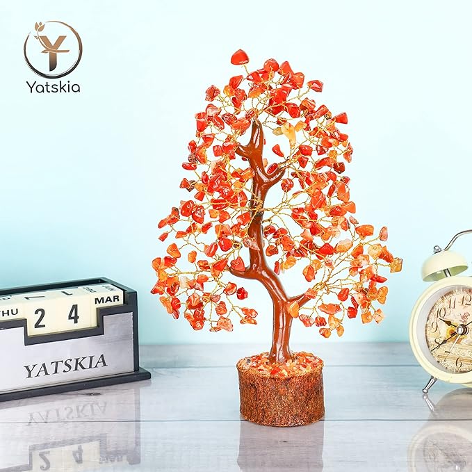 Carnelian Crystal - Gem Tree, Stone Tree, Crystal Money Tree, Spiritual Home Decor, Wealth Stones and Crystals, Crystal Tree for Positive Energy, Home Decor Gifts Money Tree Feng Shui
