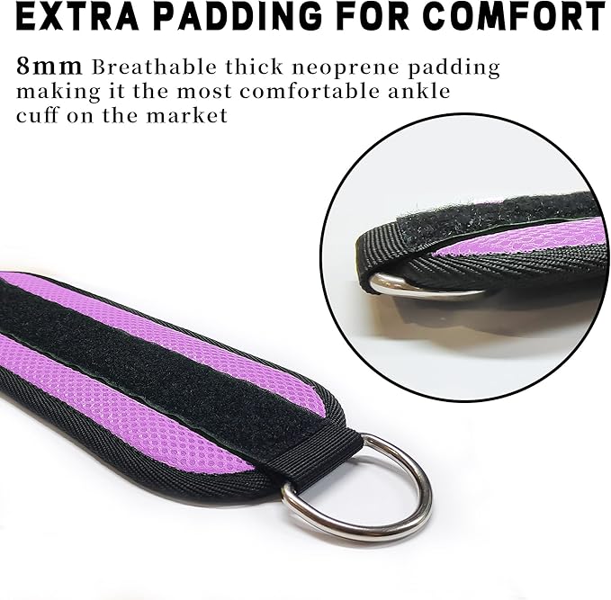 Fitness Ankle Straps for Cable Machines, 2 Pack Comfortable Adjustable Padded Ankle Wrist Cuffs, Kickback Glute Workouts for Men Women, D-Ring Leg Straps with Neoprene Padding
