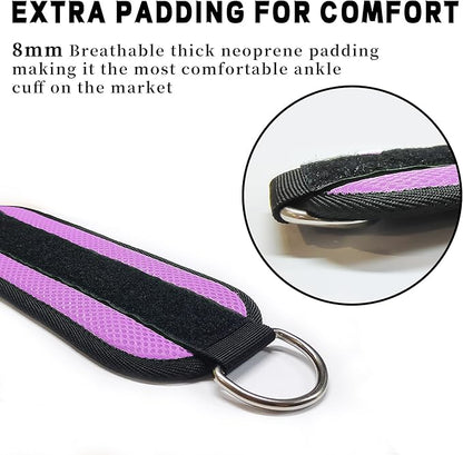 Fitness Ankle Straps for Cable Machines, 2 Pack Comfortable Adjustable Padded Ankle Wrist Cuffs, Kickback Glute Workouts for Men Women, D-Ring Leg Straps with Neoprene Padding