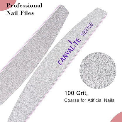 Canvalite 10pcs 100 Grit Nail Files for Acrylic Nails Emery Board Nail Styling Tools for Home and Salon Use