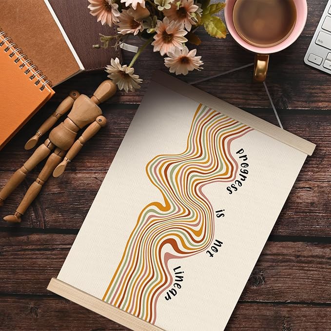 Home, Mental Health Wall Art, Progress is Not Linear Inspirational Canvas Wall Art Poster Hanger Frame for Therapy Office School Counselor Psychologist Office Decor, 12x16 Inch