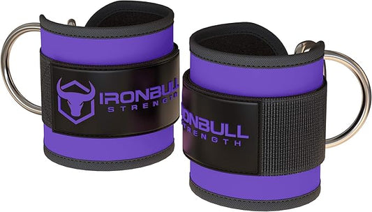 Iron Bull Strength Ankle Straps for Cable Machines (Pair) - Double D-Ring Attachment, Fully Adjustable, Breathable Comfort Neoprene - for Legs, Glutes, Abs and HIPS Workouts - Fits Women & Men