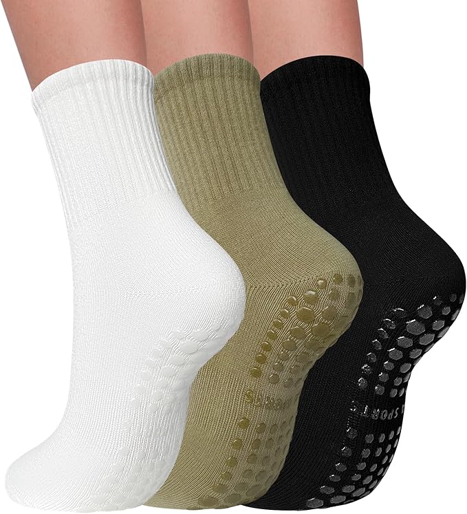3 Pairs Pilates Socks with Grips for Women Non Slip Grip Socks for Yoga Barre Hospital Workout