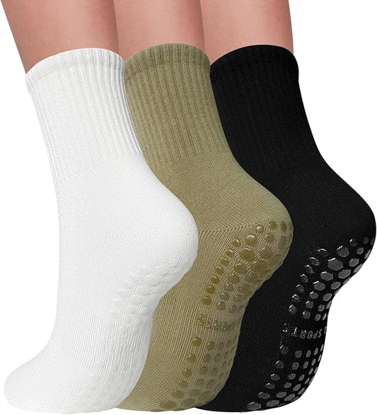 3 Pairs Pilates Socks with Grips for Women Non Slip Grip Socks for Yoga Barre Hospital Workout