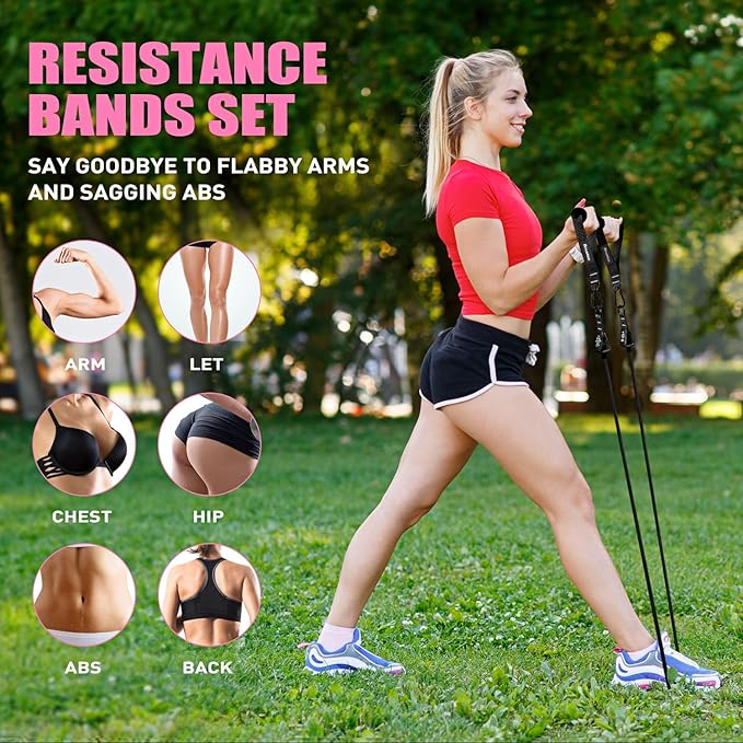 Resistance Bands, Exercise Bands with Handles for Working Out, Fitness Bands for Women, Workout Equipment Home Gym, Training Bands with Door Anchor, Ankle Straps, Shape Body, Physical Therapy