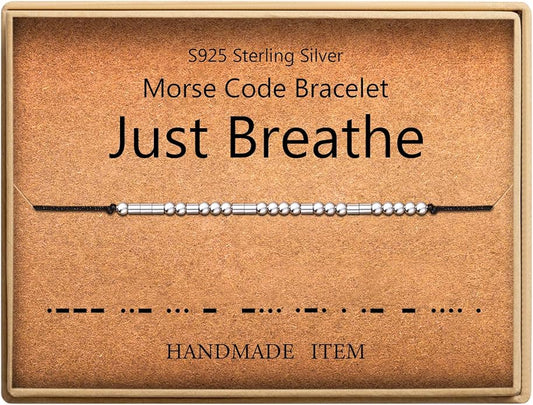 KGBNCIE Morse Code Bracelet for Women Sterling Silver Beads on Silk Cord Secret Message Fuck Friendship Inspirational Encouragement Bracelet Gift for Her