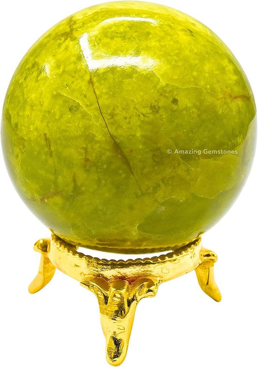 Amazing Gemstone Green Opal Crystal Ball with Stand - 2 Inches Crystal Sphere Meditation Balls for Witchcraft and Decorative Balls