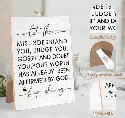 Desk Signs for Office, Mental Health Decorations, Inspirational Desk Decor, Home Decor Living Room, Coworker Gifts, Encouragement Gift for Women Men Friend, Christian Gift, Wooden Sign with Stand,2