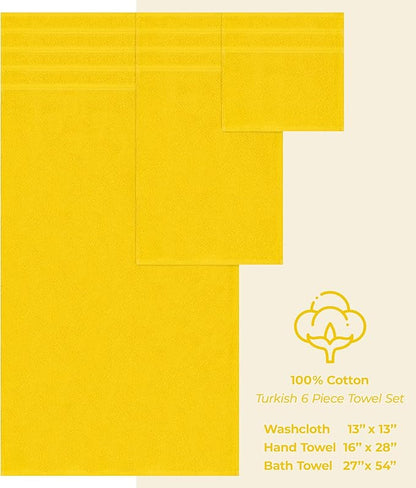 American Soft Linen Luxury 6 Piece Towel Set, 2 Bath Towels 2 Hand Towel 2 Washcloths, 600 GSM 100% Cotton Turkish Towels for Bathroom, Yellow Towel Sets
