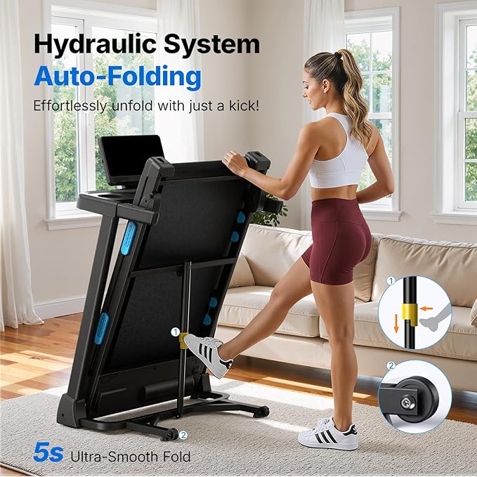 MERACH Treadmills for Home with Incline 6%-15%, 300 LBS Capacity Double Deck Foldable Treadmill with Incline, 0.5-7.5MPH Quiet 2.5HP Brushless Incline Treadmill LED Display with Smart APP