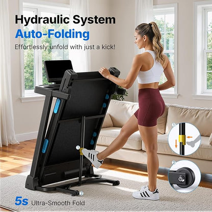 MERACH Treadmills for Home with Incline 6%-15%, 300 LBS Capacity Double Deck Foldable Treadmill with Incline, 0.5-7.5MPH Quiet 2.5HP Brushless Incline Treadmill LED Display with Smart APP