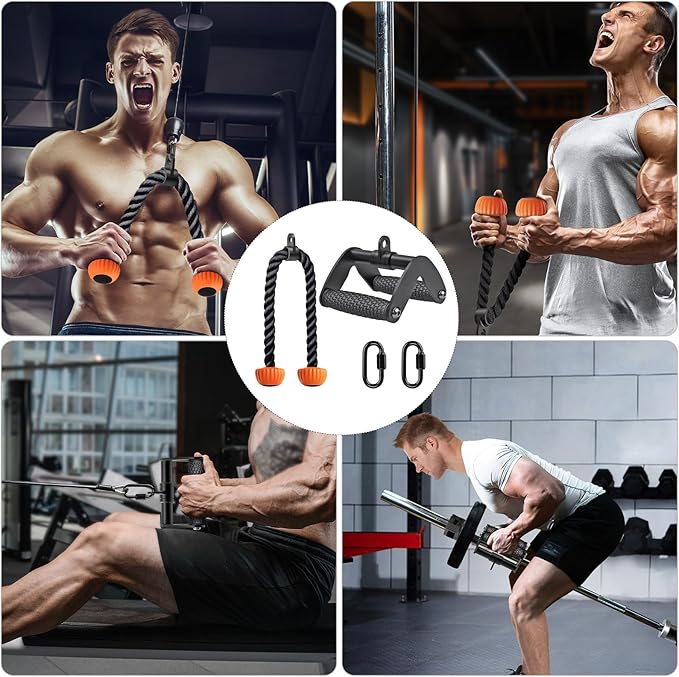 SELEWARE Tricep Rope Cable Machines Attachments for Gym, Heavy Duty Universal Tricep Pull Down Rope with Soft Rubber Ends for Home Gym Workout Biceps Back Shoulders