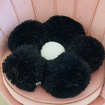 MorroMorn Flower Pillow Shaped Throw Pillows, 20" Floor Pillow Butt Cushion - Fluffy Shaggy Daisy Floral Decorative Pillows for Bed Couch Sofa Chair Cute Plush Faux Fur Room Decor (Black)