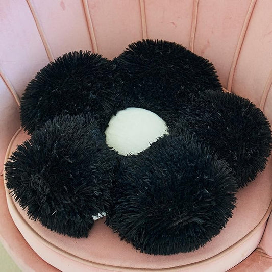 MorroMorn Flower Pillow Shaped Throw Pillows, 20" Floor Pillow Butt Cushion - Fluffy Shaggy Daisy Floral Decorative Pillows for Bed Couch Sofa Chair Cute Plush Faux Fur Room Decor (Black)