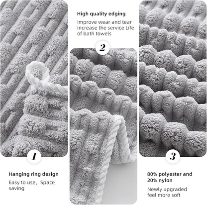 40x80 Inches Oversized Bath Sheets Extra Large Bath Towels Set of 2 for Adults Super Soft Quick Dry Lightweight Lint Free Absorbent Stripe Microfiber Shower Towels (Grey, 2 Piece)