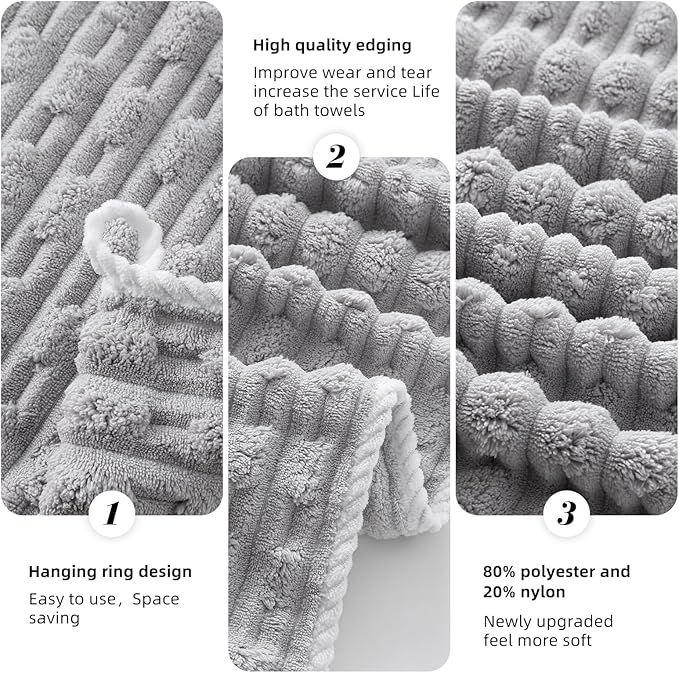 40x80 Inches Oversized Bath Sheets Extra Large Bath Towels Set of 6 for Adults Super Soft Quick Dry Lightweight Lint Free Absorbent Stripe Microfiber Shower Towels (Grey,6 Piece)