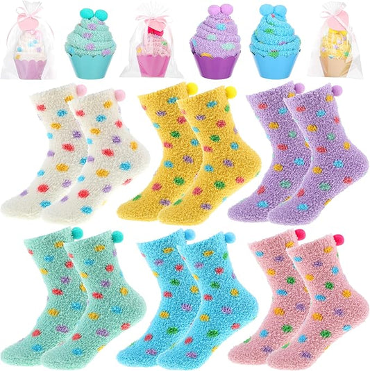 Geyoga 6 Pair Christmas Cupcake Fuzzy Socks for Women Cute Cozy Fluffy Winter Warm Slipper Socks