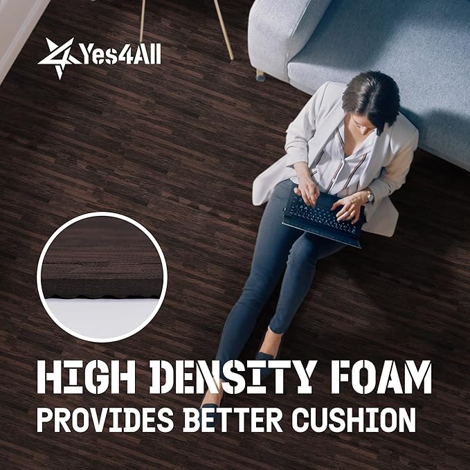 Yes4All 48SQ.FT Wood Grain Puzzle Exercise Mat Protective Flooring, EVA Interlocking Foam Floor Tiles with Border for Home
