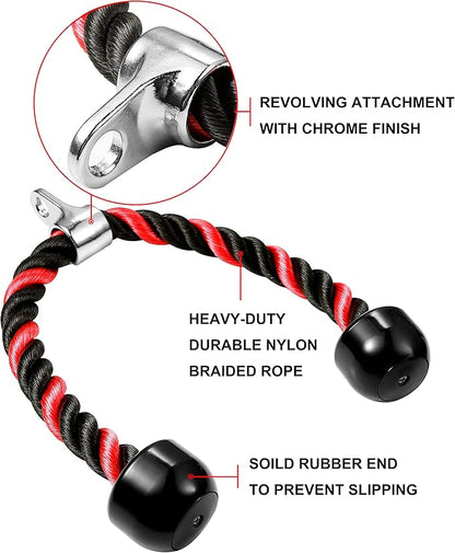 Deluxe Tricep Rope Pull Down Cable, 27 & 36 Inch Rope Length, Easy to Grip & Non-Slip Cable Attachment for Gym Workout Exercise