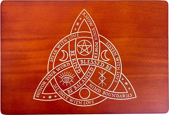 Altar Table, Meditation Table, Small Altar Table, Wooden Witch Altar, Wiccan Alter Table, Buddhist Shrine, Engraved Triquetra （The Celtic Trinity Knot） on Table Top, 12 × 8 inches