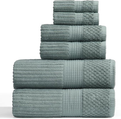 Springtree Home 100% Cotton Bath Towel Set | 6 Piece Set | Absorbent & Quick-Dry Bath Towels | Textured and Durable Cotton | Krista Collection - Silver Blue