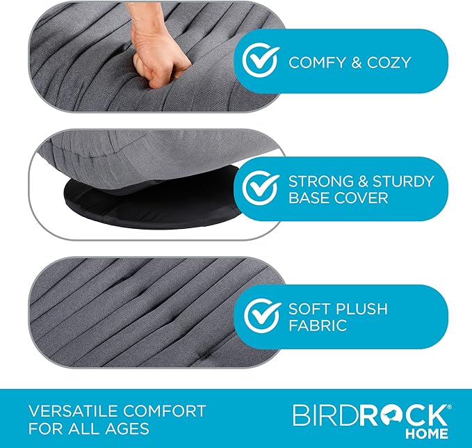 BIRDROCK HOME Swivel Floor Chair - 360 Adjustable Memory Foam Lounge Seat - Gaming - Comfortable Back Support - Cushion Dorm Rocker - Comfy for Reading Game Meditating - Fully Assembled (Grey)