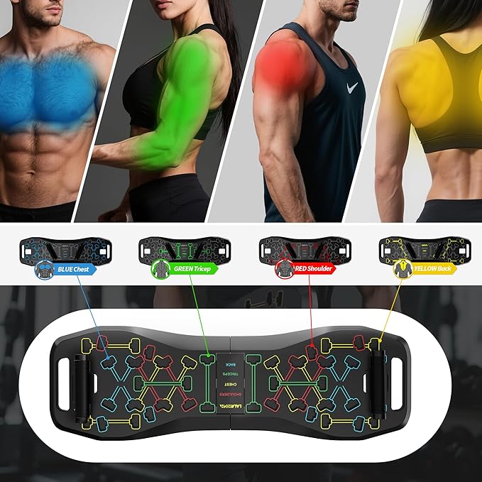 LALAHIGH Push Up Board,36 in 1 Home Gym Equipment with Ab Roller Wheel & Resistance Bands, Portable Foldable Workout Board for Full Body Strength Training Men Women
